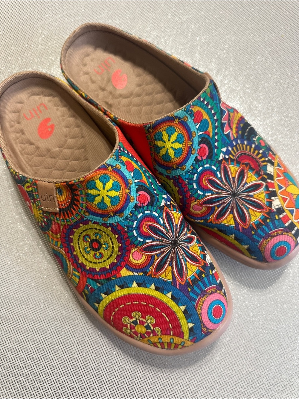 UIN Women’s Multicolor Floral Mandala Slip-On Mules - Teal, Yellow, Red